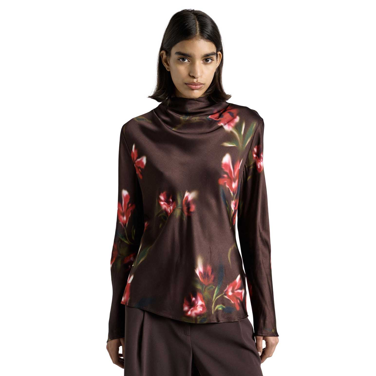 Cue Blurred Floral Satin Viscose Top